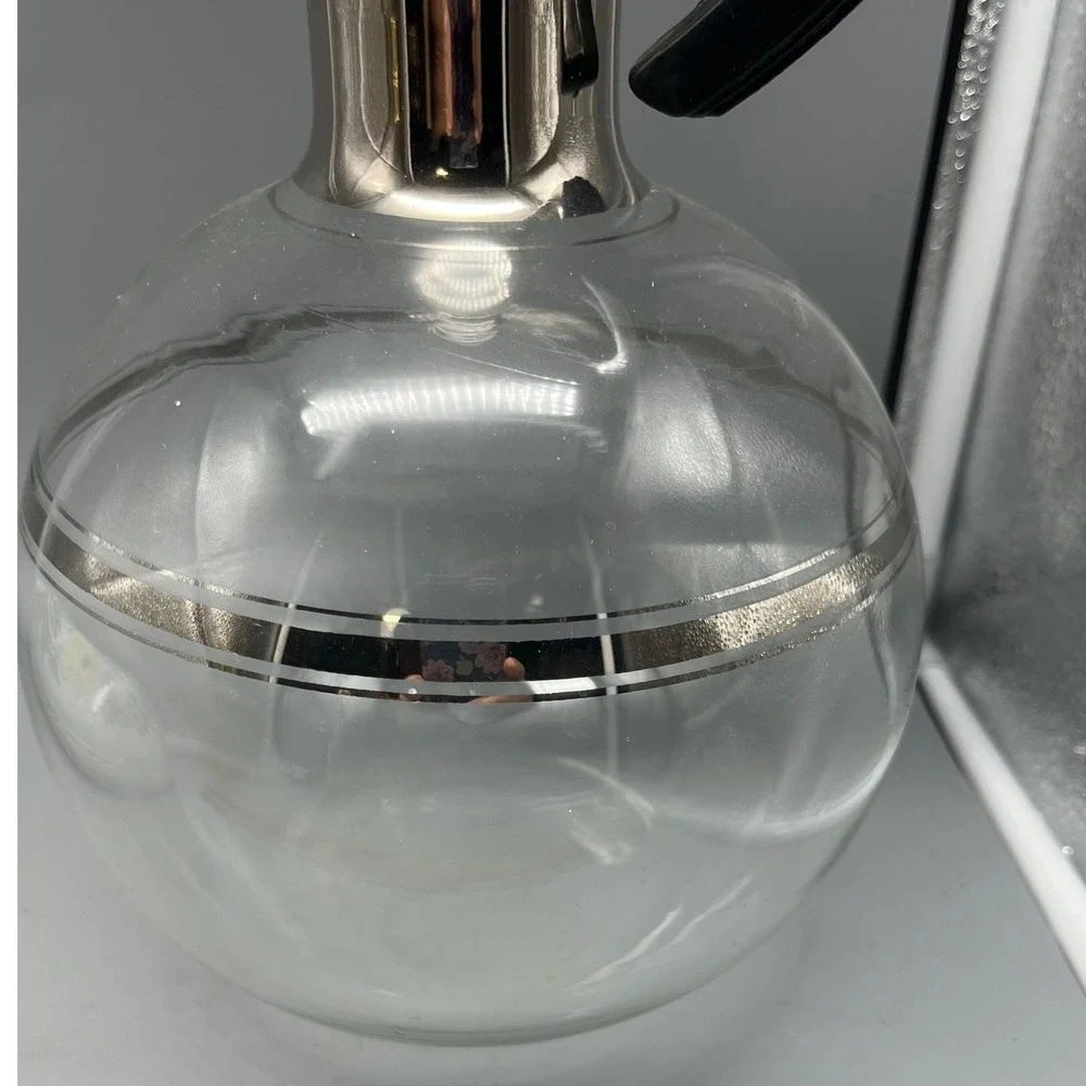 Vtg Mid-Century Glass‎ Beverage Decanter Hot or cold Cork Stopper Mirrored Neck